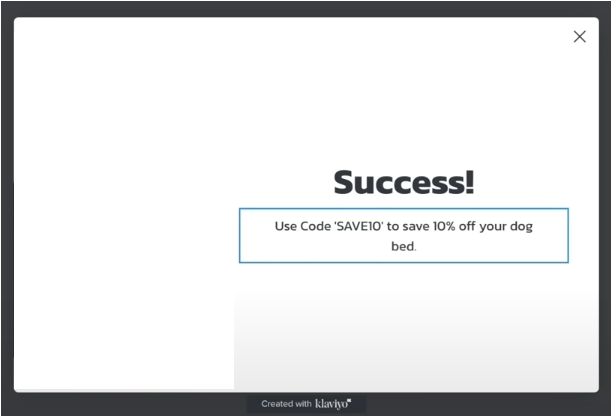 Klaviyo: Shopify: Success pop up