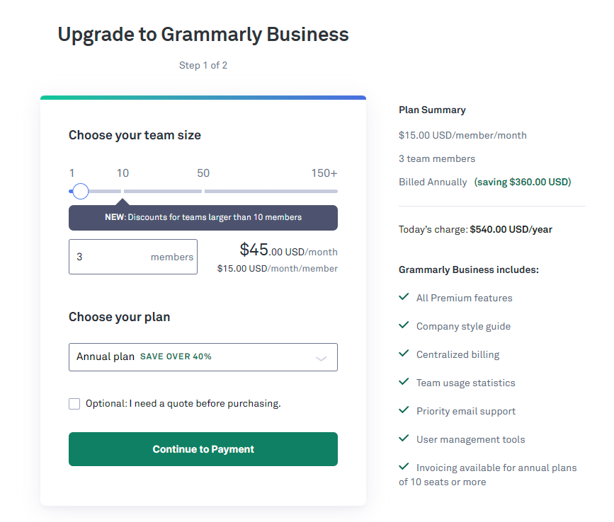 Grammarly Business Plan Upgrade: Price