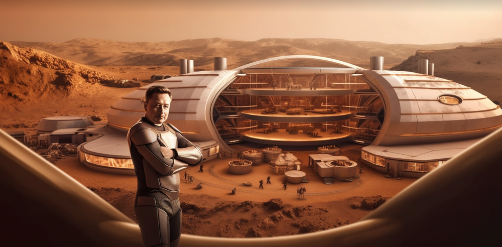 Elon Musk in Mars with his Mansion 